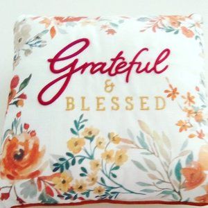 Ashland Fall Give Thanks White Throw Pillow Grateful & Blessed Floral earth tone